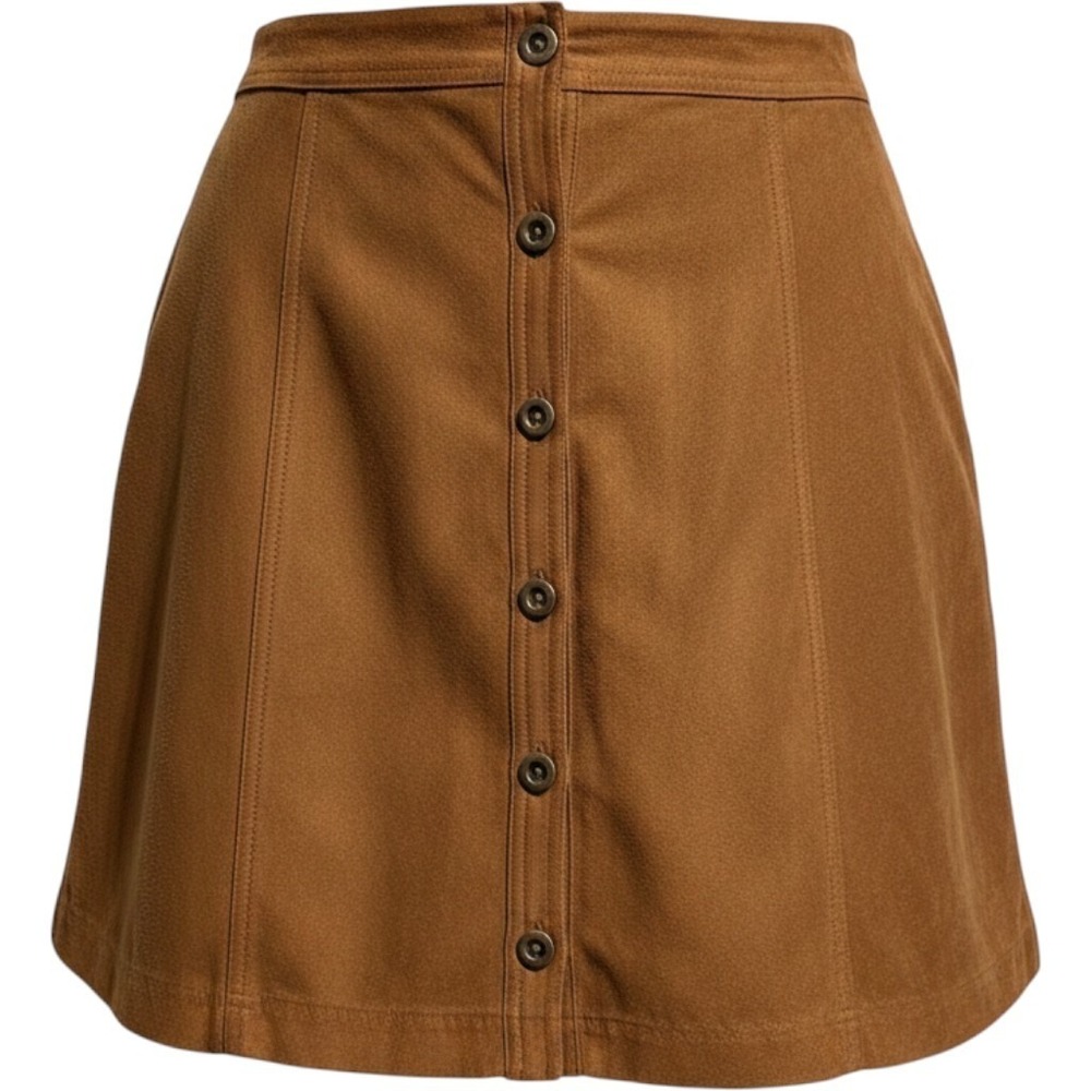 Hollister Mini Skirt Faux Suede Brown Button Front Boho Fall‎ Casual Size 3